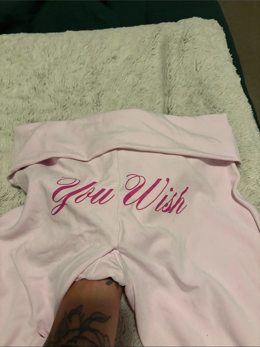 PINK Victoria's Secret Light Pink "You Wish" Fold-Over Waist Lounge Pants - Picture 3 of 5